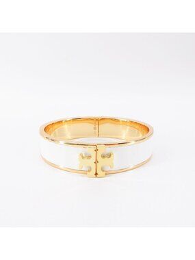 Tory Burch Enameled Kira Logo Hinged Bracelet Gold/ Ivory OS